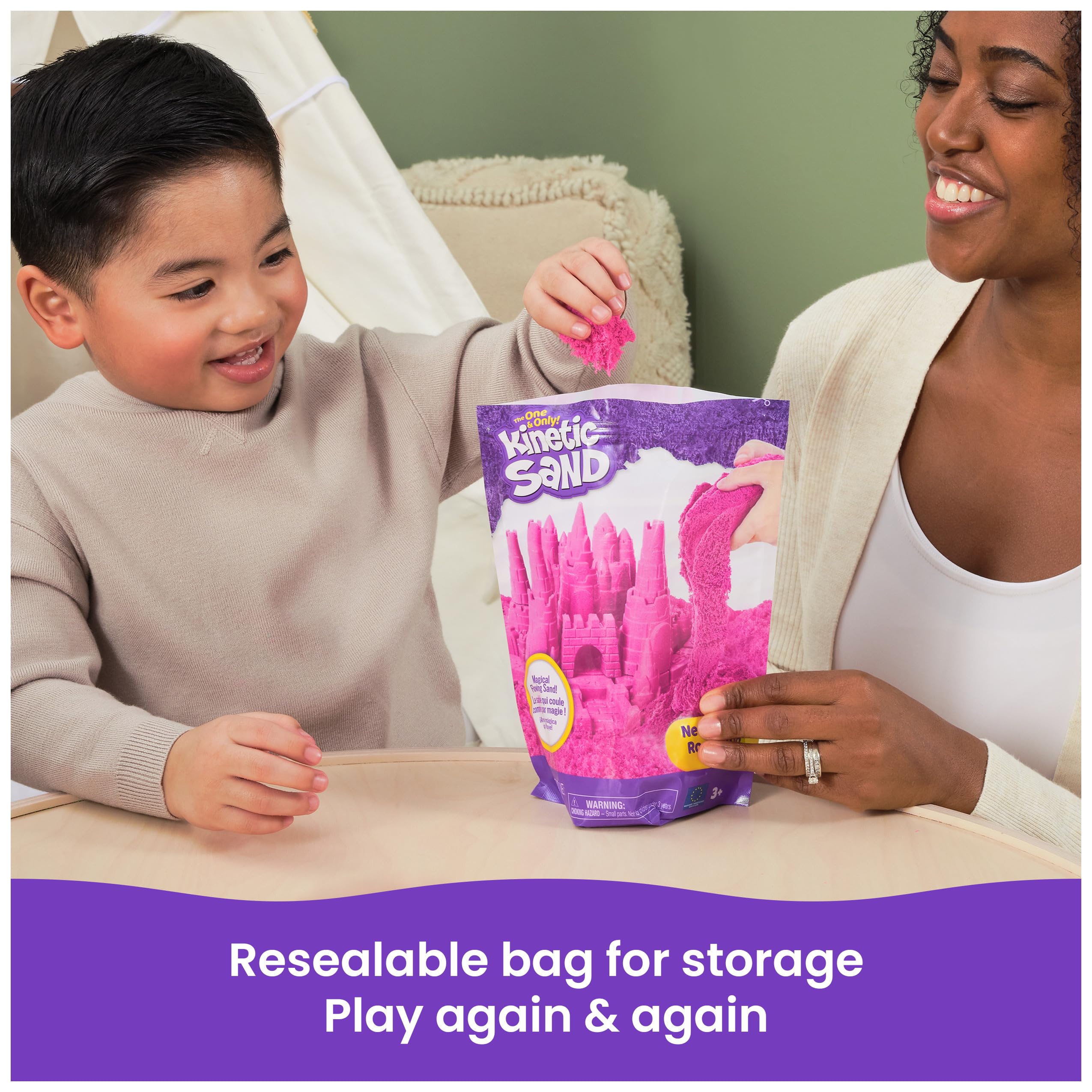 Kinetic Sand, 2lbs Pink Play Sand, Moldable Sensory Toys for Kids, Resealable Bag (Packaging May Vary), Holiday Gifts & Stocking Stuffers for Kids Ages 3 and up