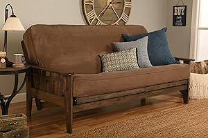 Jerry Sales Tucson Rustic Walnut Frame and Mattress Set with Choice to add Drawers, 8 Inch Innerspring Futon Sofa Bed Full Size Wood (Marmont Mocha Matt and Frame (No Drawers))