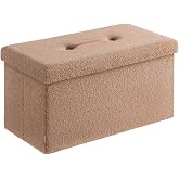 SONGMICS Medium Folding Storage Ottoman Bench, 15 x 30 x 15 Inches | Foot Rest Stool, Load up to 660 lb, Tan and Ink Camel Brown, MINOTA Collection ULSF096K01