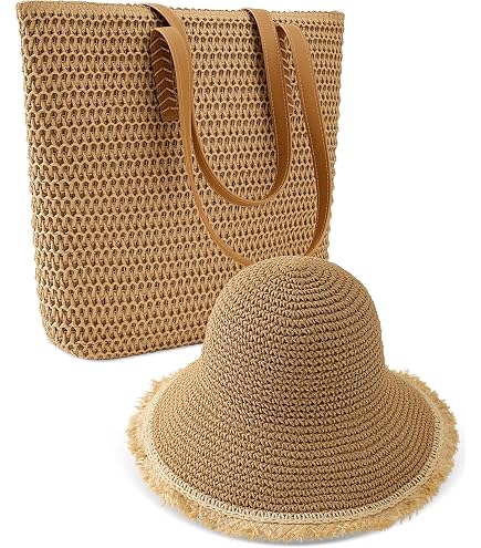 Amazon.com: Jiuguva Straw Beach Bags and Beach Hat Set for  display picture 3