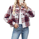 ZAAYOGARDEN Womens Cropped Flannel Shacket Plaid Button Down Shirt Long Sleeve Coat Tops Fall Clothes Fashion Outfits