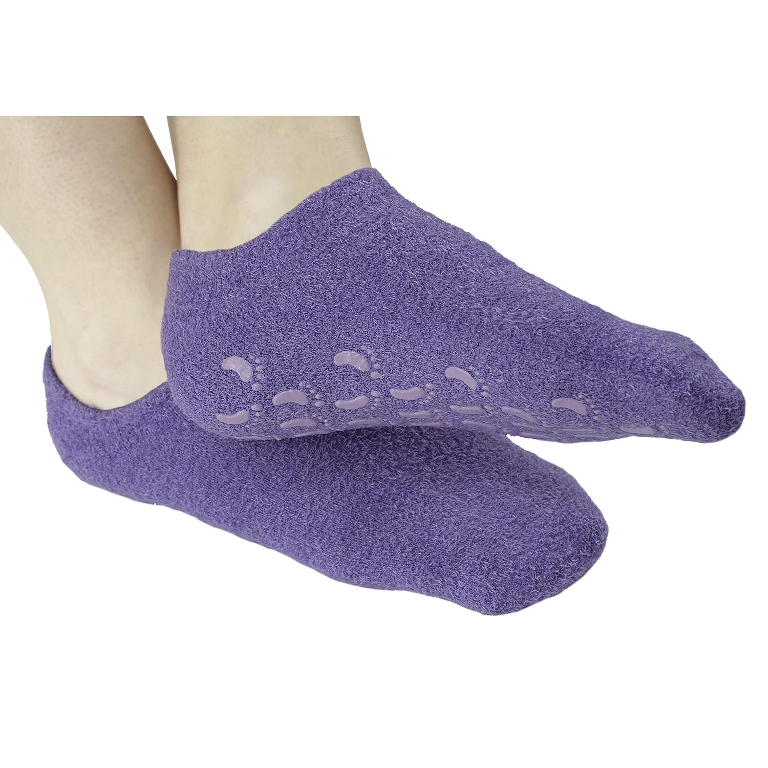 NatraCure Moisturizing Gel Socks - (Helps Dry Feet, Cracked Heels, Dry Heels, Rough Calluses, Cuticles, Dead Skin, Use with your Favorite Lotions, Creams or Spa Pedicure) - Color: Lavender : Beauty