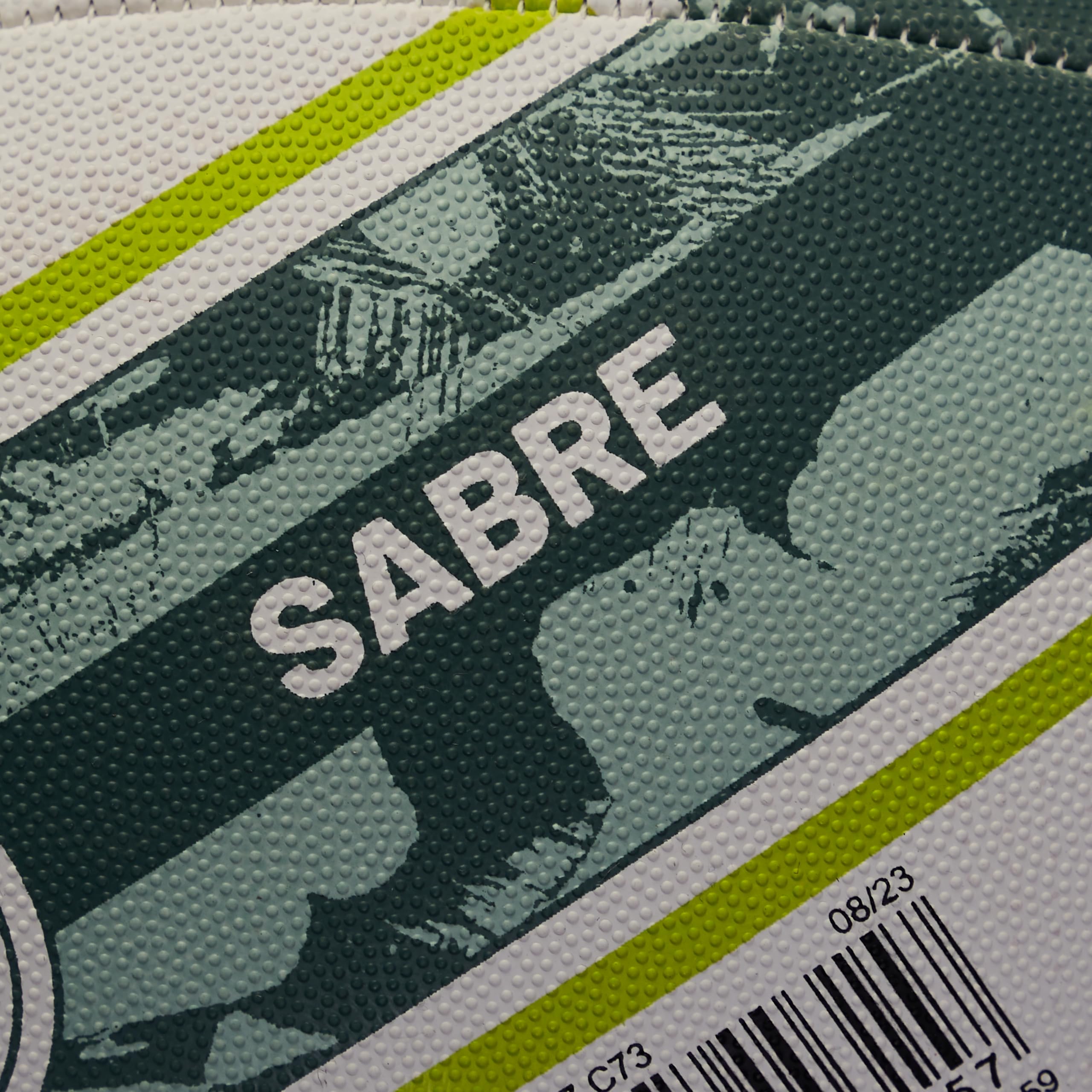 Mitre Sabre D4P Rugby-Ball | Extrastarkes Futter | Volle Gewicht | Sehr beliebt Rugbyball, Weiß/Mint/Limette, 5 7