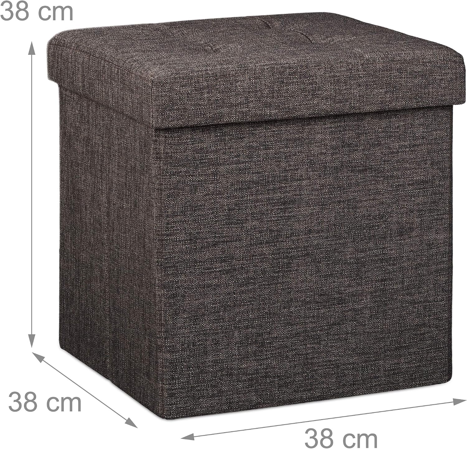 Relaxdays Folding Ottoman 38 x 38 x 38 cm Storage Chair, Footstool Pouf Box Cube, Removable Lid, Brown, 38D x 38W x 38H cm - Image 5