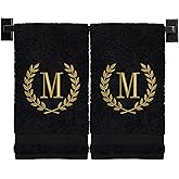 Custom Luxury Towels Monogrammed Hand Towels for Bathroom | Set of 2 | Genuine Turkish Towels | Choose Towel and Thread Color | A - Z | Monogrammed Towels with Embroidered Wheat Laurel Design