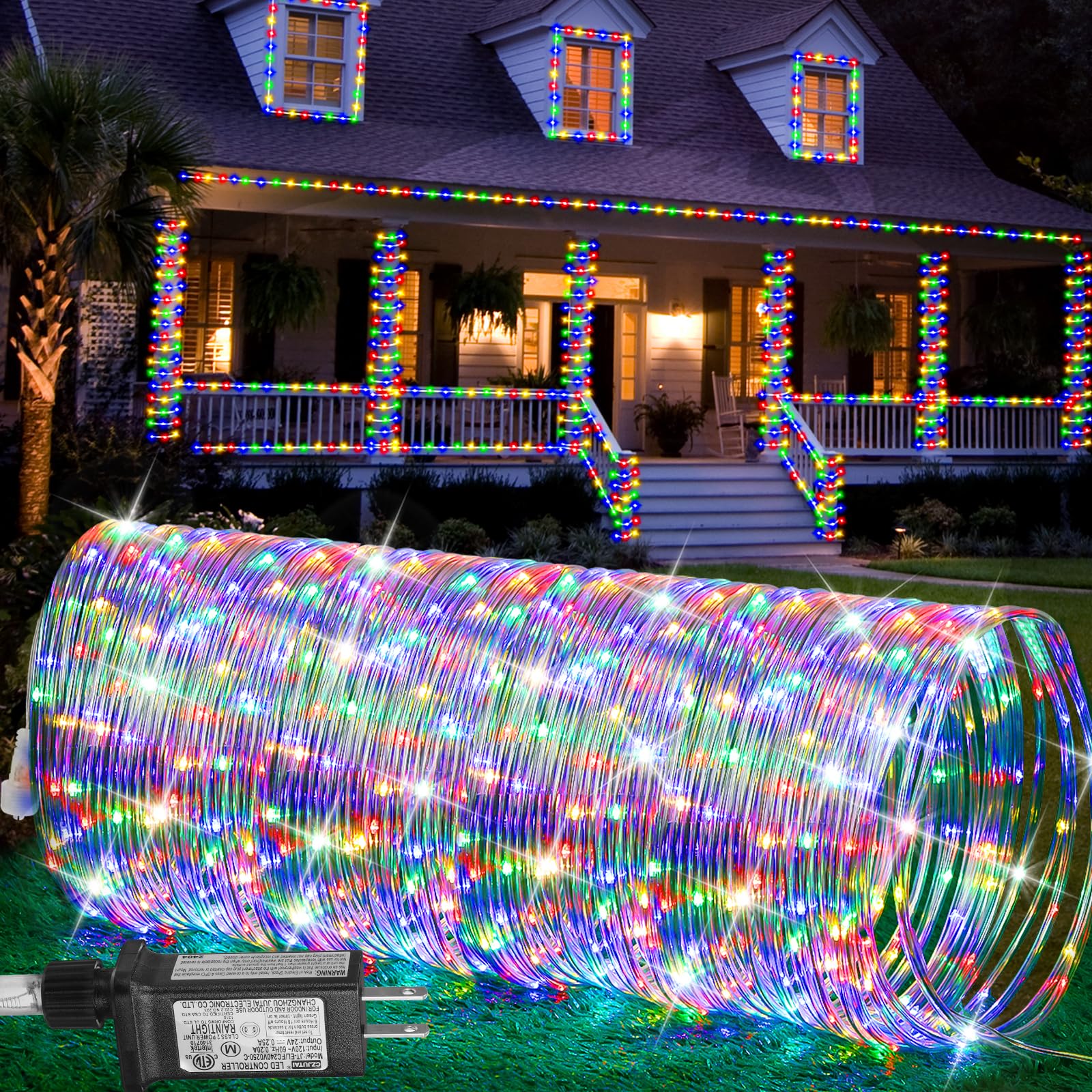 Photo 1 of 184FT 1000LED Rope Lights Outdoor, Outside LED Rope Lights Plug in String Lights Waterproof 8 Modes Clear Tube Lights for RV Camping Pool Patio Garden Christmas Tree Holiday Decoration(Multi Color)