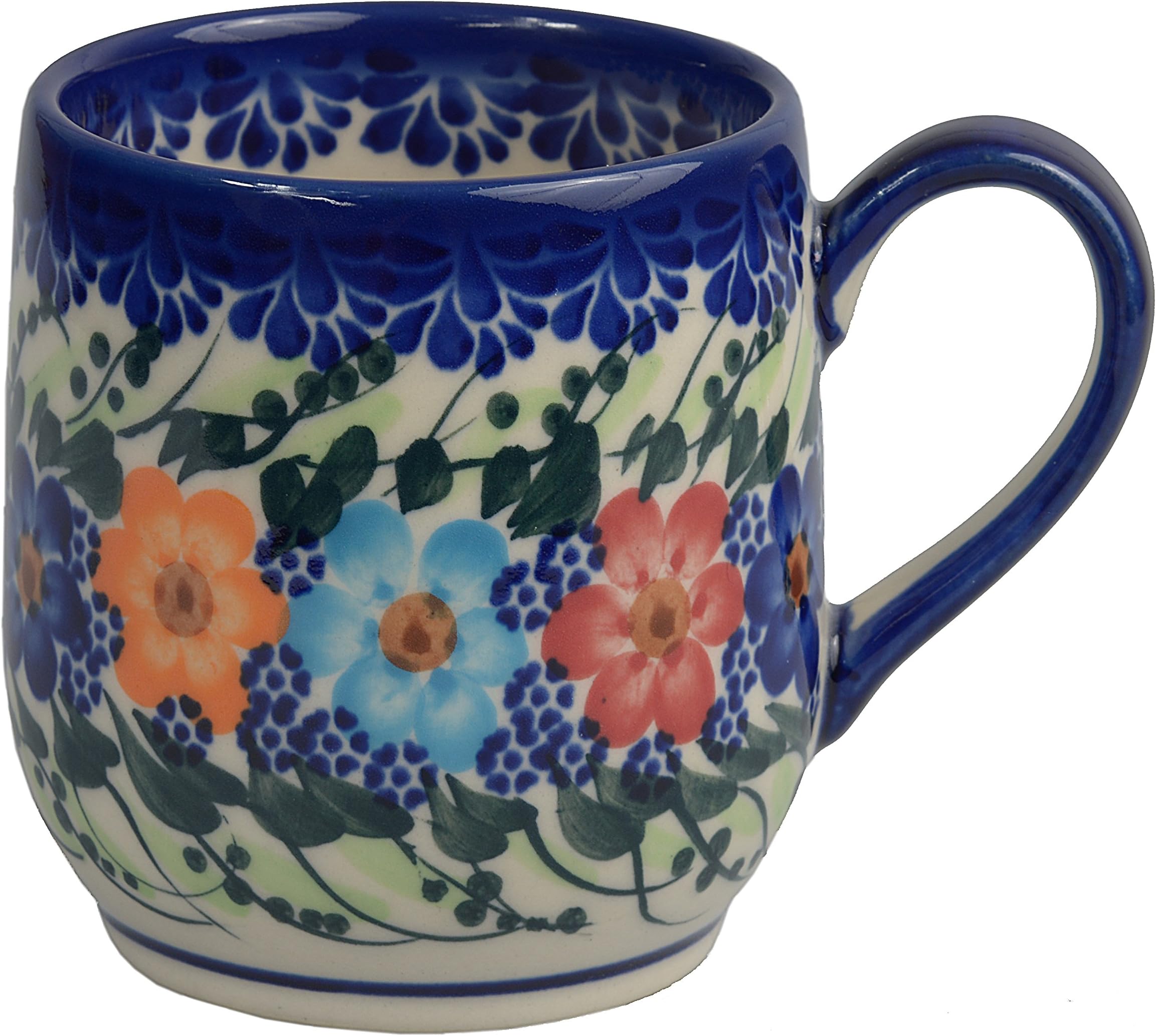Traditional Polish Pottery, Handcrafted Ceramic Tulip-shaped Mug (300ml / 10.5 fl oz), Boleslawiec Style Pattern, Q.901.GARLAND