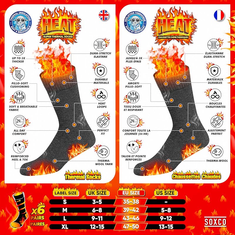 Thermosocken für Herren und Damen - Warme Wintersocken, 6er Pack, 43-46