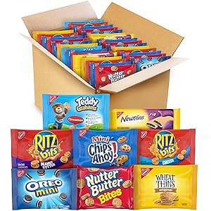 OREO Mini, CHIPS AHOY! Mini, Nutter Butter Bites, RITZ Bits Cheese, RITZ Bits Peanut Butter, Teddy Grahams Cinnamon, Wheat Thins, Fig Newtons, Cookies & Crackers Variety Pack Snack Box, 48 Snack Packs