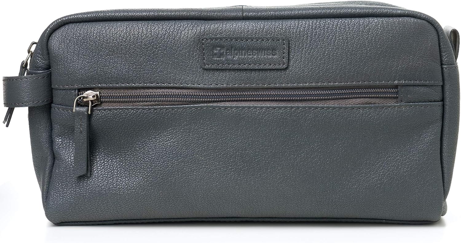 Alpine Swiss Sedona Toiletry Bag Genuine Leather Shaving Kit Dopp Kit Travel Case Black: Clothing