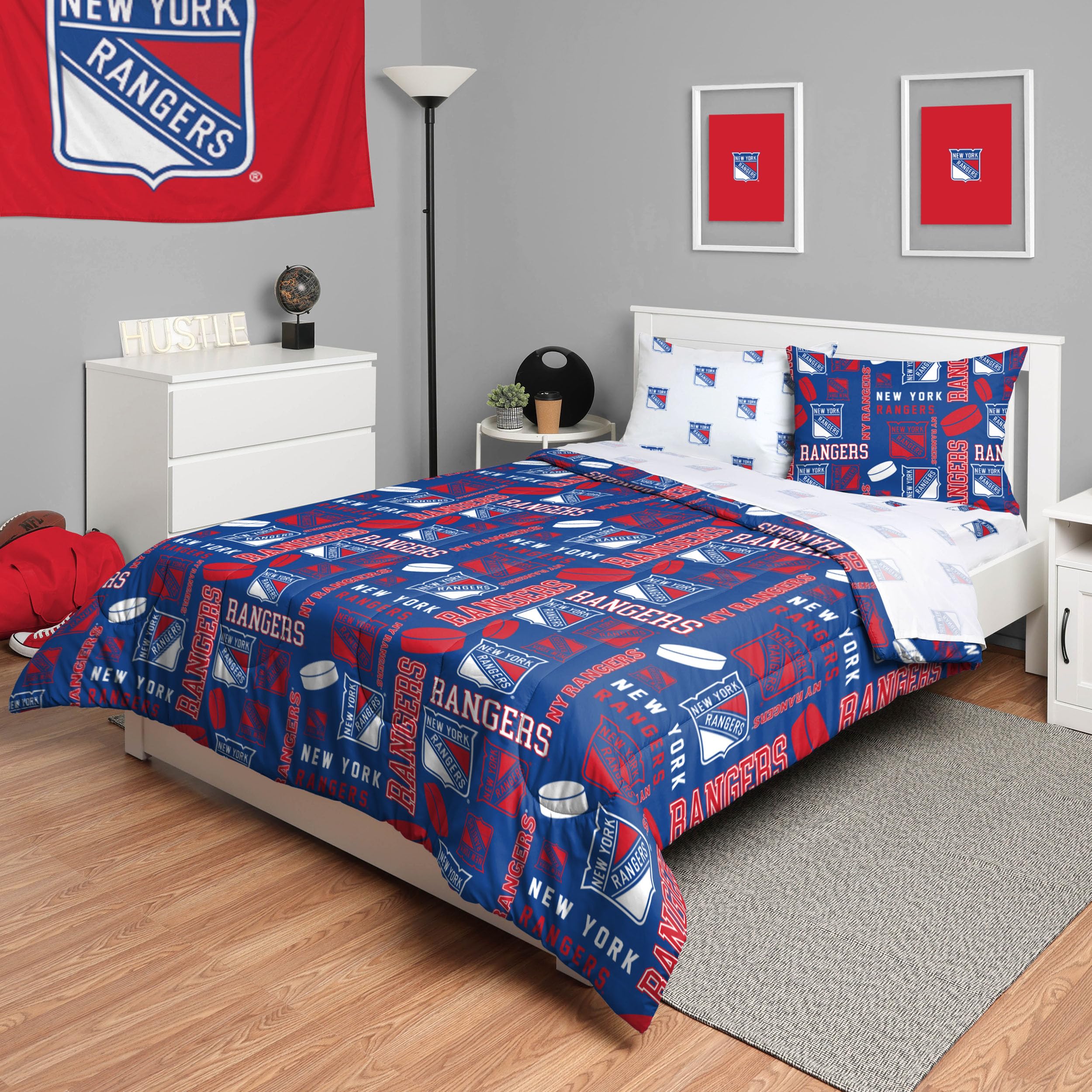 Photo 1 of ***FACTORY SEALED*** FOCO New York Rangers NHL Team Color Bed in a Bag Comforter Bedding 5 Piece Set - Full