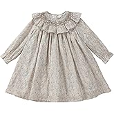 Twoflower Baby Girls Long Sleeve Smocking Clothing Toddler Fall Floral Smocked Dress Vintage Dresses for Christmas Birthday
