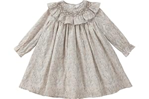 Twoflower Baby Girls Long Sleeve Smocking Clothing Toddler Fall Floral Smocked Dress Vintage Dresses for Christmas Birthday