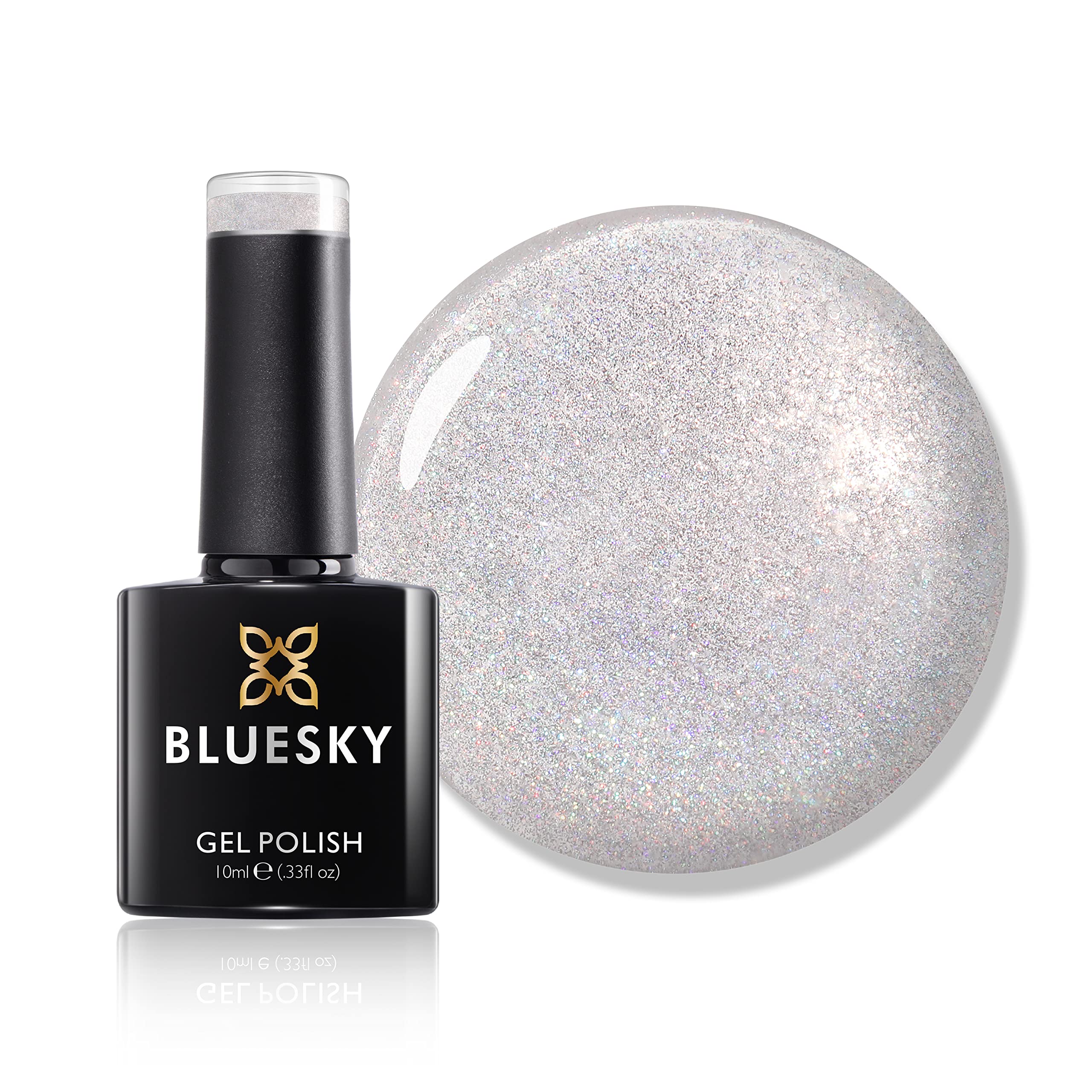 Bluesky Gel Nail Polish, Snow White Ch01, Silver Glitter, Long Lasting, Chip Resistant, 10 ml (Requires Drying Under UV LED Lamp)