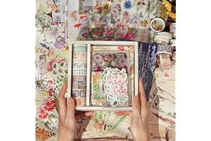 Dizdkizd Scrapbook Supplies Kit, Vintage Botanical Junk Journal Supplies Kit with Washi Tape, Sticker, A6 Notebook, Material Paper, Memo Paper, Photo Frame, Craft Gift Set for Teen Girl Adult Beginner