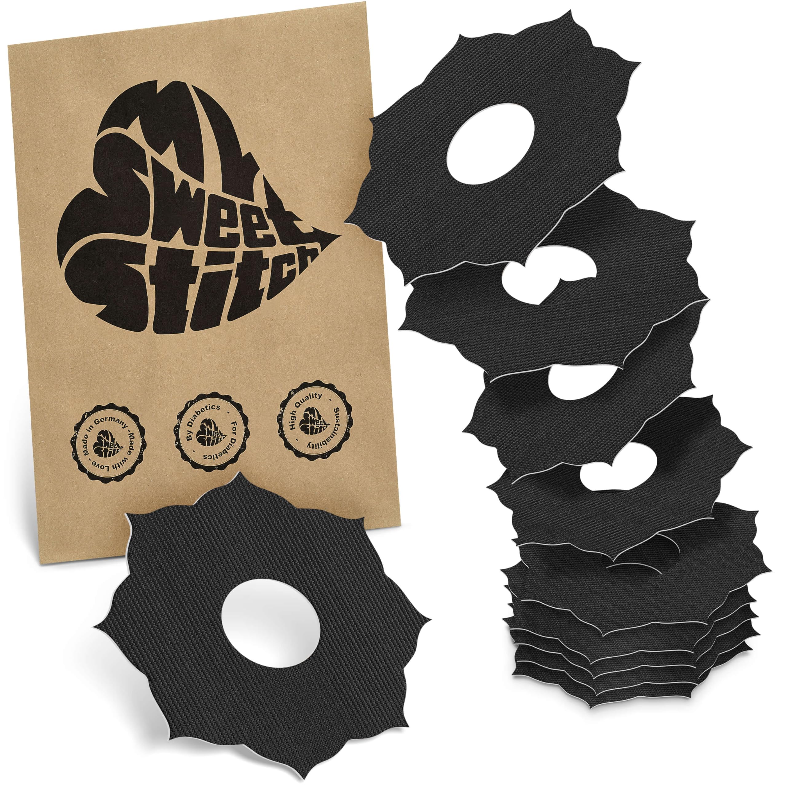 MySweetStitch - 10 x Freestyle Libre 3 Patches Mandala, Overpatch Ø 65mm, Waterproof, Breathable, Skin-Friendly, Made in Germany, Black