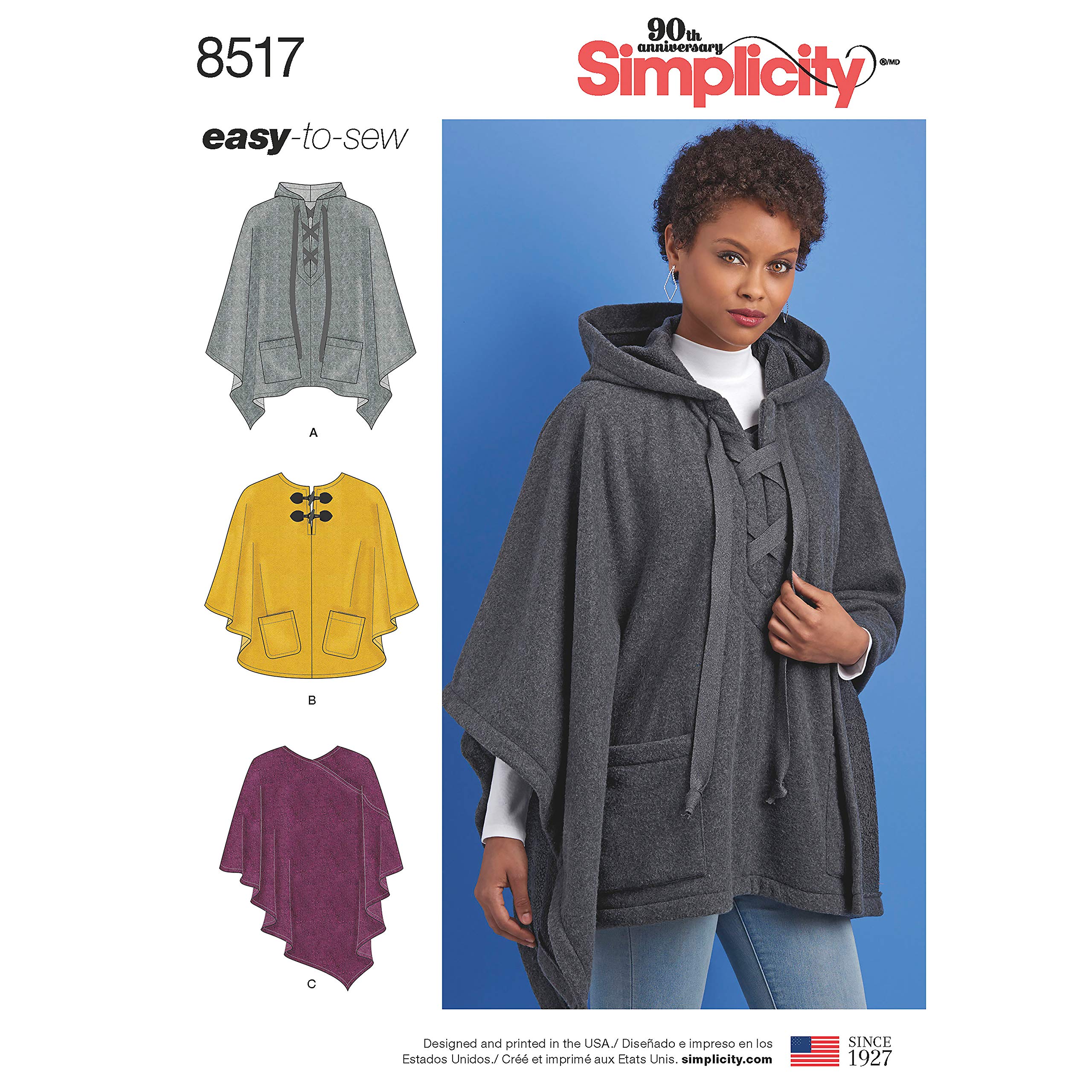 Simplicity Pattern 8517 A (XS-S-M-L-XL) Misses' Set of Ponchos, Paper, White, 22 x 15 x 1 cm