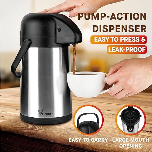 64 Oz Airpot Coffee Dispenser with Pump, Insulated Thermal Coffee