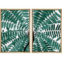 SIGNWIN Framed Wall Art Print Set Watercolor Fern Leaf Arranged into Circle Nature Leaves Digital Art Modern Art Contemporary Relax/Calm Green Cool for Living Room, Bedroom, Office - 16