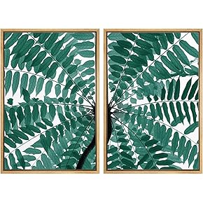 SIGNWIN Framed Wall Art Print Set Watercolor Fern...
