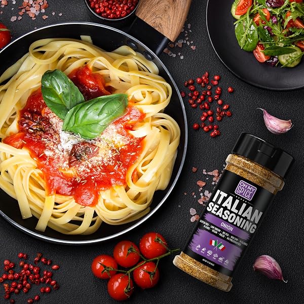 ITALIAN SEASONING BLEND ONION POWDER MIX – GLUTEN FREE & LOW SODIUM PIZZA SEASONING FOR BRUSCHETTA & SPAGHETTI. MEDITERRANEAN SWEET ONION HERBS FOR ITALIAN FOOD. SAUSAGE & PIZZA TOPPINGS SPICES. 4.7OZ