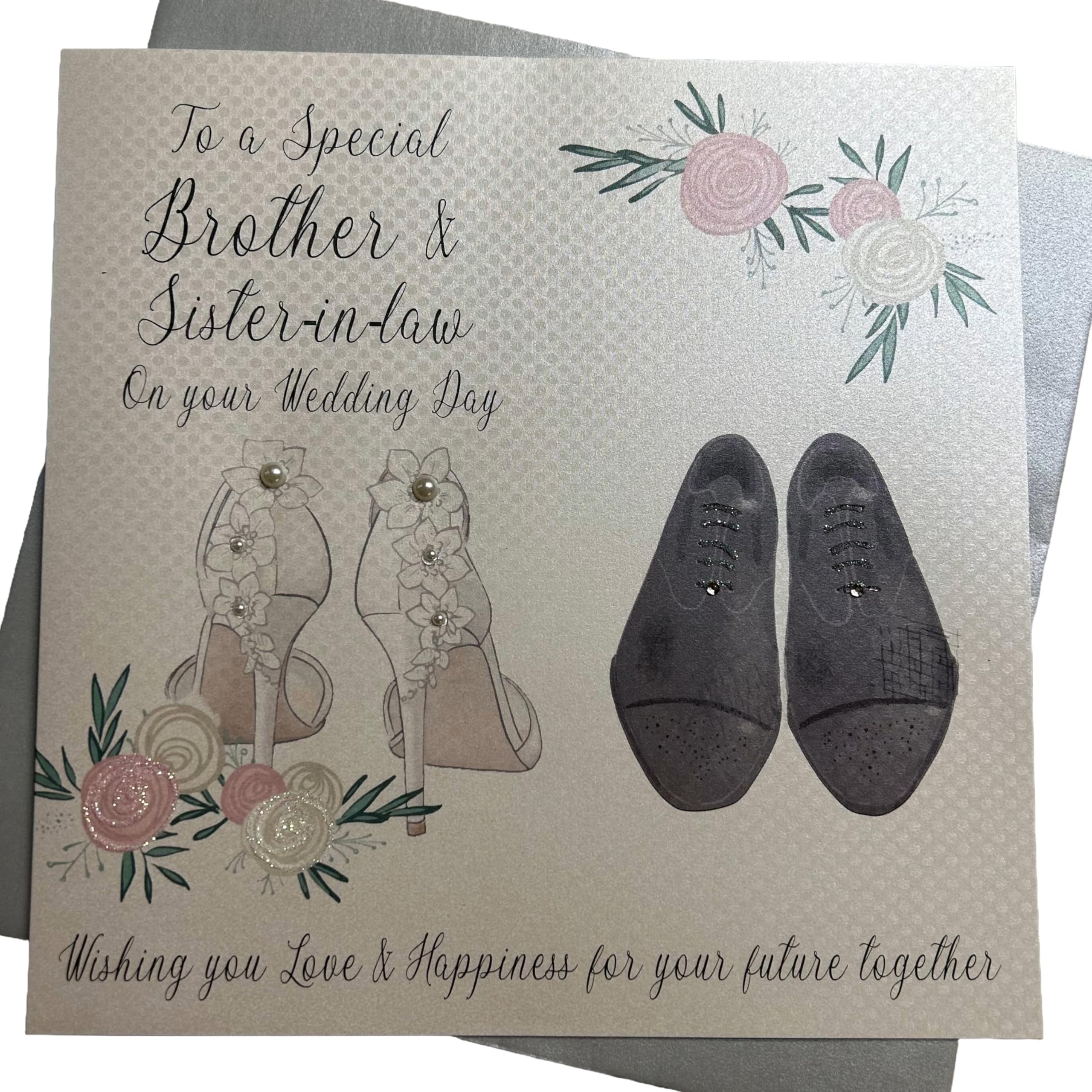 WHITE COTTON CARDS To a Special Brother & Sister-in-Law Happy, Handmade Wedding Day, Top hat & Shoes