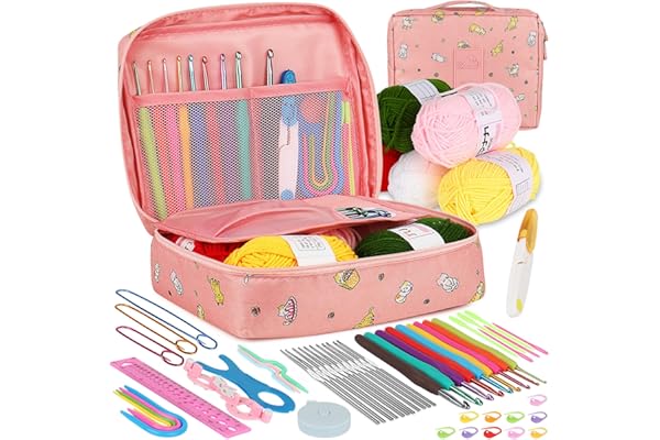 Aeelike Crochet Kit for Beginners Adults, Crochet Kits Include Yarn, 59pcs Crochet Starter Kit for Beginners,Ergonomic Crochet Hooks 2.0-6.0 mm, Lace Steel Needles 0.6-1.9 mm