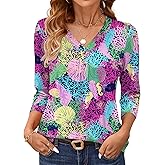 AKEWEI 3/4 Length Sleeve Womens Tops V Neck T Shirts Dressy Casual Pleated Spring Fashion 2026 Work Blouses