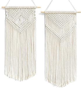 Dahey 2 Pcs Macrame Wall Hanging Small Woven Tapestry Wall Art Decor - Beautiful for Boho Home Decor, Apartment, Nursery, Party Decorations, 26" L×13" W
