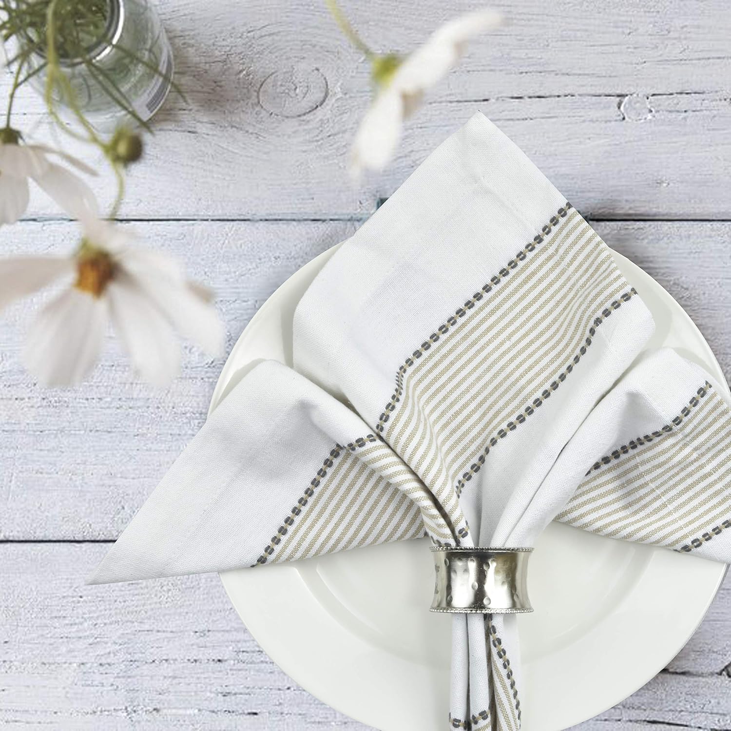 GLAMBURG Cloth Napkin 12-Pack 100% Ring Spun Cotton Dinner Napkin 18x18 with Mitered Corners and a Generous Hem, Cocktail Napkins, Wedding Dinner Napkins, Machine Washable - Beige: Home & Kitchen