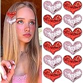 SAWINDA 12Pcs Red Heart Hair Clips Valentine's Day Sweet Sequins Heart Hair Barrettes for Women Girls Non Slip Glitter Hairpins Festival Hair Claw Clips Accessories (Red+Pink)