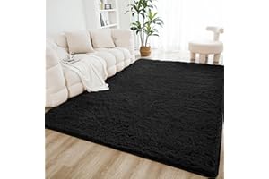 Litanika 4x6 Fuzzy Area Rug for Living Room Bedroom, Black Fluffy Shag Furry Nursery Kids Girls Boys Playroom Rug, Ultra Soft Plush Shaggy Bedside Decor Carpet, Non-Slip, Non-Shedding Indoor Floor Rug