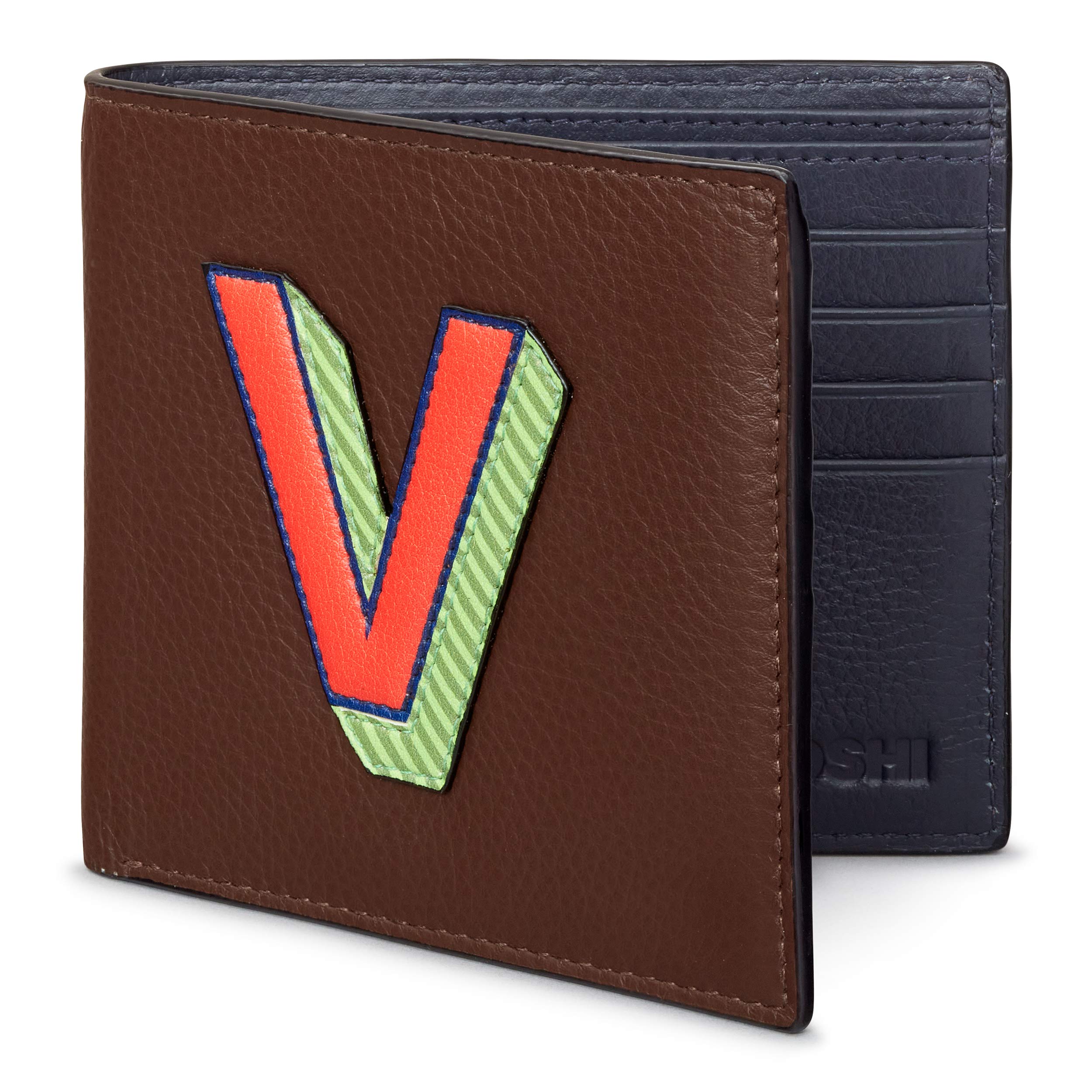 Yoshi V Monogram Initial Men's Leather Wallet, Genuine Leather Wallet, RFID Blocking Wallet, Slim Wallet for Men