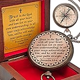 Trust in The Lord - Proverbs 3:5-6 Engraved Brass Pocket Compass, Communion Confirmation Gift, Baptism Gifts for Teen Boys, Best Christian Gifts for Men Kids, Religious God's Compass Easter Christmas