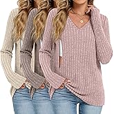 Oakgarden 3 Pack Women's Maternity Nursing Tops, V Neck Breastfeeding Sweaters Long Sleeve Hidden Zipper Shirts