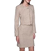 KARL LAGERFELD Women's Long Sleeve Fringe Trims Tonal Tweed Single Button Cropped Jacket