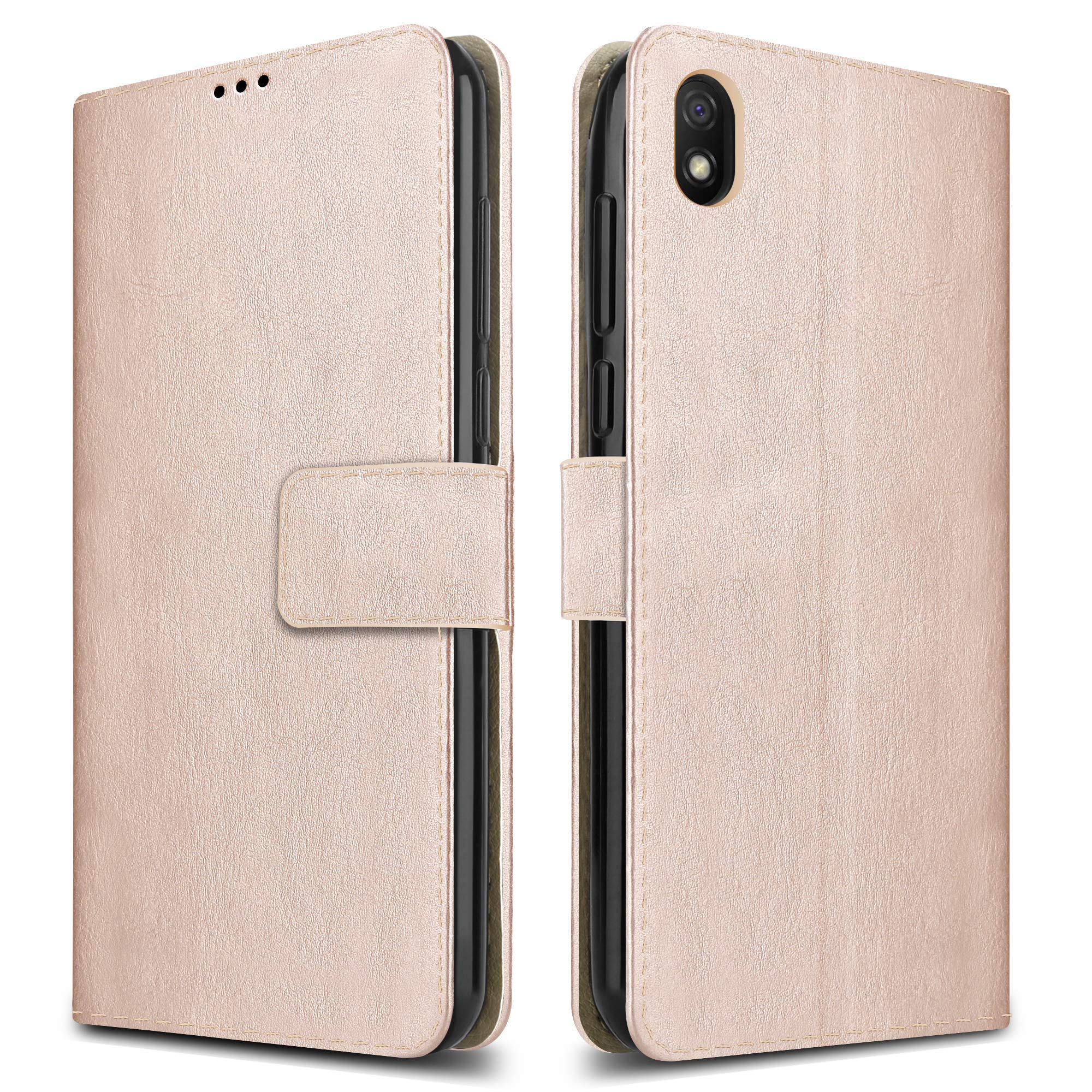PIXFAB For Xiaomi Redmi 9AT / Redmi 9A Leather Phone Case, Magnetic Closure Full Protection Book Folio Design, Wallet Case Cover [Card Slots] and [Kickstand] For Xiaomi Redmi 9AT (6.53") - Rose Gold
