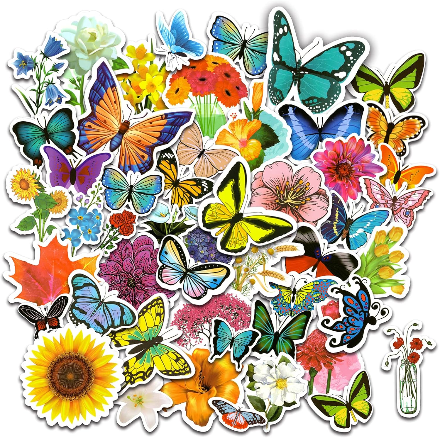 108 Pieces Mixed Flower Butterfly Stickers for Laptop,Waterproof Flower Stickers for Water Bottles ,Cute Butterfly Decals for Parents,Teens