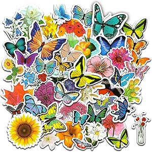 108 Pieces Mixed Flower Butterfly Stickers for Laptop,Waterproof Flower Stickers for Water Bottles ,Cute Butterfly Decals for Parents,Teens