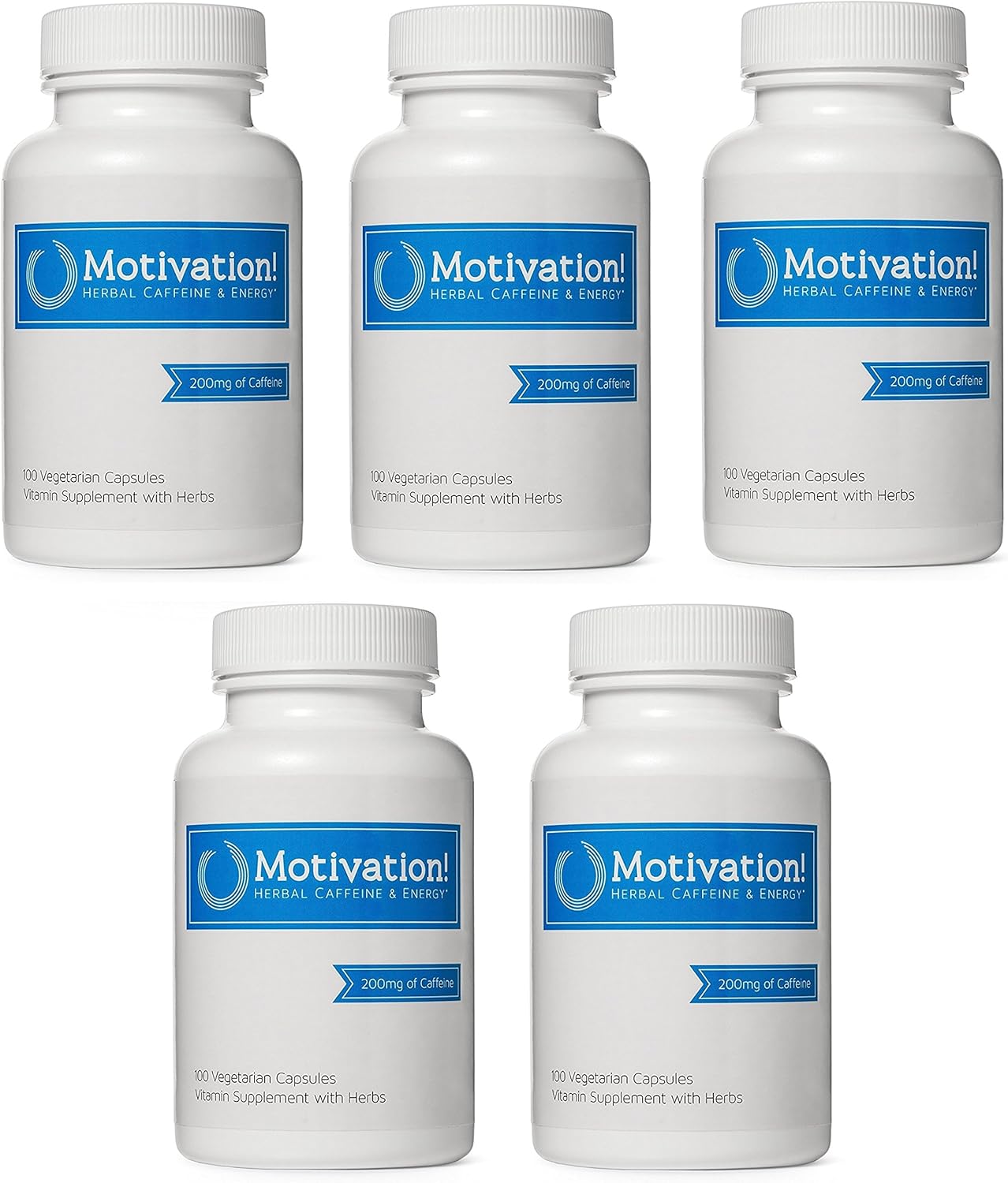 Motivation!: Herbal Caffeine + Energy Vitamin Supplement (W/ 200mg of Herbal Caffeine, Ginseng, Green Tea, Guarana & More, 100 V-pills) (Pack of 5): Health & Personal Care