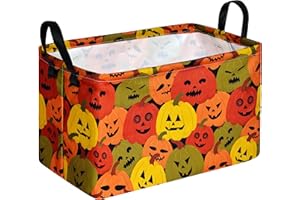ACMUUNI Rectangle Halloween Pumpkin Kids Gift Storage Basket Organizer Basket Collapsible Shelf Basket with handle for Nursery Laundry Basket for Kids