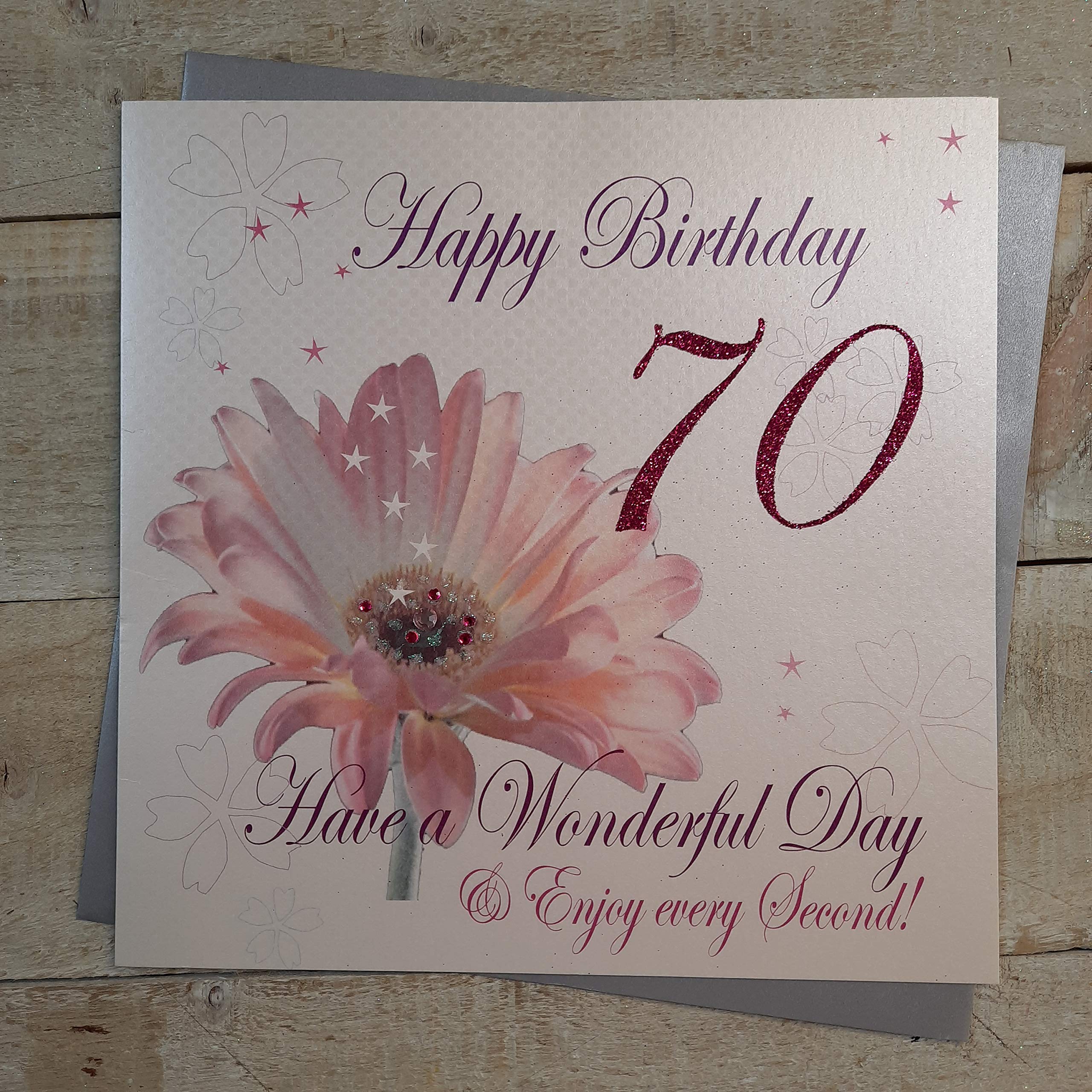 WHITE COTTON CARDS Code XLWBA70 Happy Birthday 70 Have A Wonderful Day Handmade Large Birthday Card Flower, Pink