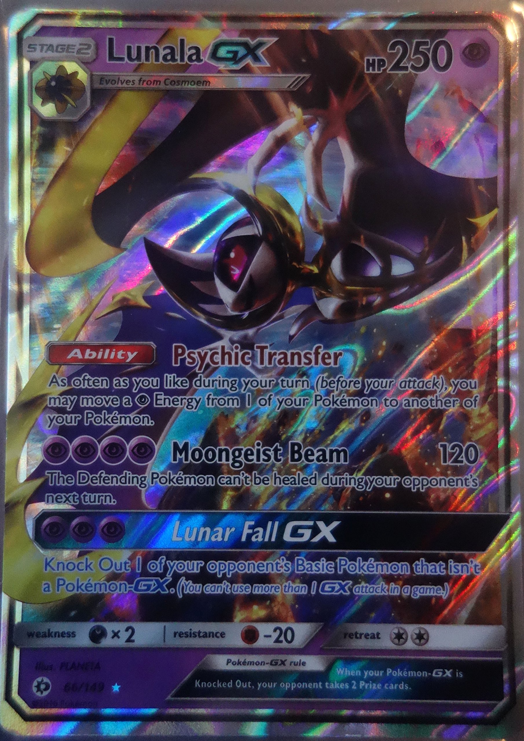Sun and Moon Pokemon Lunala GX 66/149 Holo Trading Card