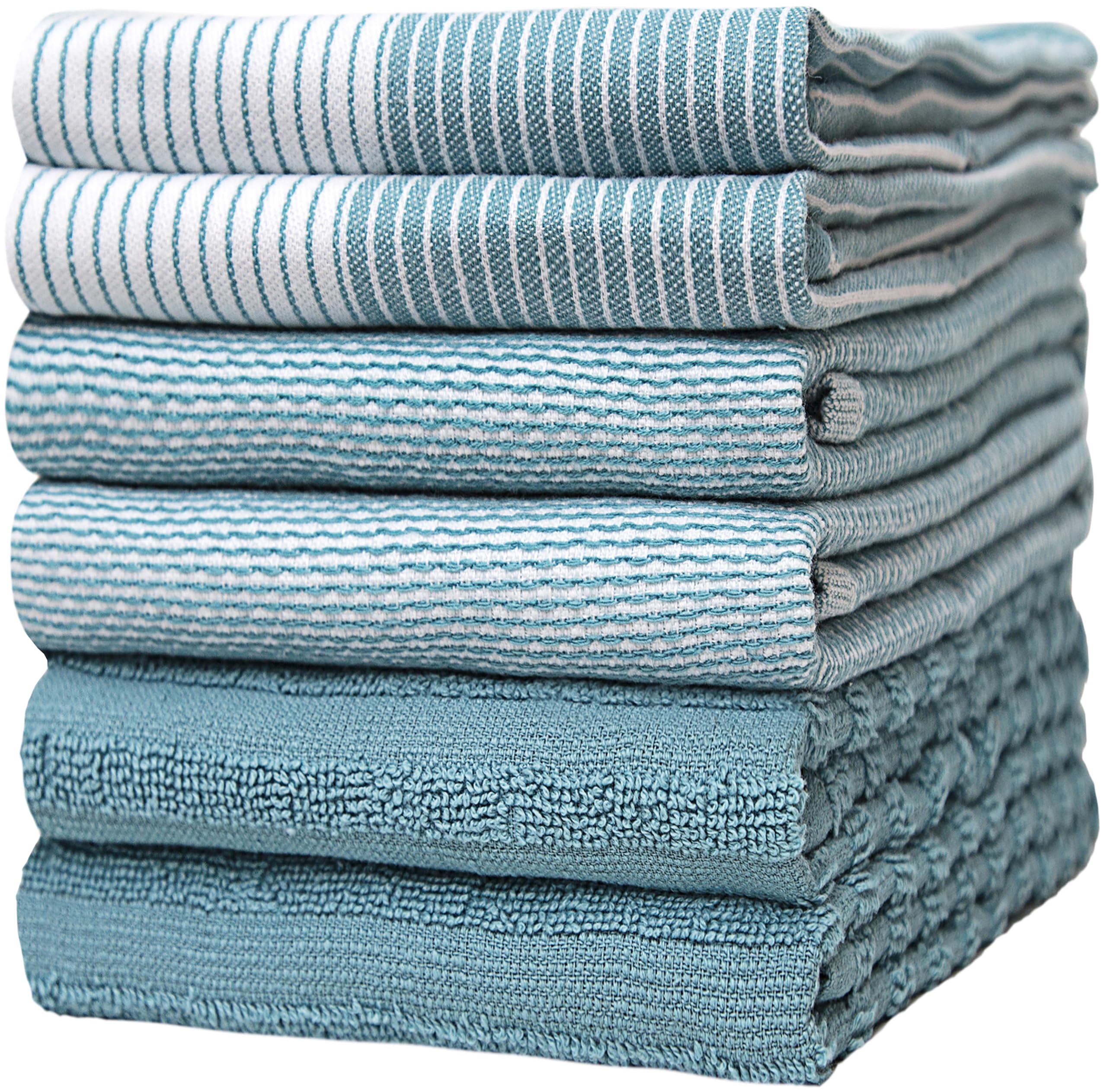 Photo 1 of Premium Kitchen Towels (20”x 28”, 6 Pack) | Large Cotton Hand Dish Flat & Terry Towel Highly Absorbent Tea Set with Hanging Loop Aqua