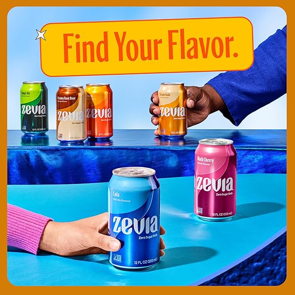 ZEVIA ZERO SUGAR SODA, ORANGE, 12 OZ CANS (8-PACK) – NATURALLY SWEETENED, NON-GMO PROJECT VERIFIED, GLUTEN-FREE, VEGAN