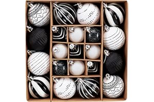 DECOR BY HANNAH DecorbyHannah Christmas Ornaments Decorations,21ct Black White Christmas Tree Ornaments Set, Shatterproof Boho Theme Decorative Hanging Ball Ornaments for Christmas Halloween Tree Table Decor
