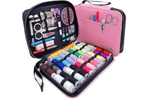 VELLOSTAR Easy-to-Use Pink Sewing Kit - Christmas Gifts for Girls, Teens, Moms & Kids - Beginner Hand Sewing Kit for Clothing Repairs. Includes 30 Needles, Thread, and All Essential Supplies for Small Fixes