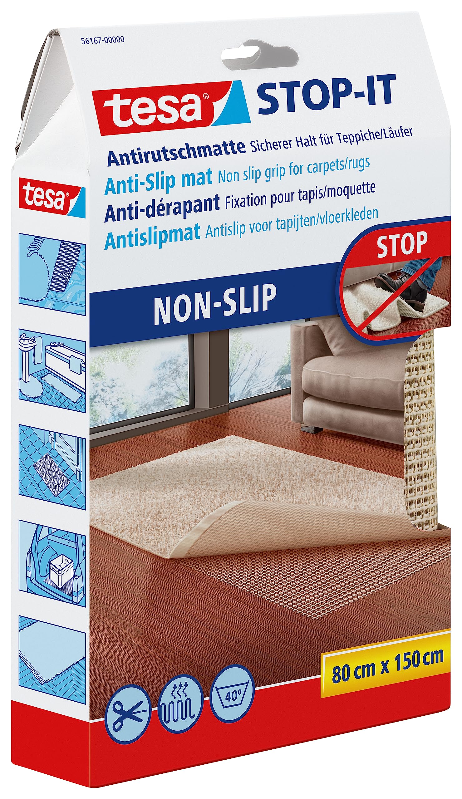 tesa 56167 1.5m x 80cm Non-Slip Grip for Mats & Carpets