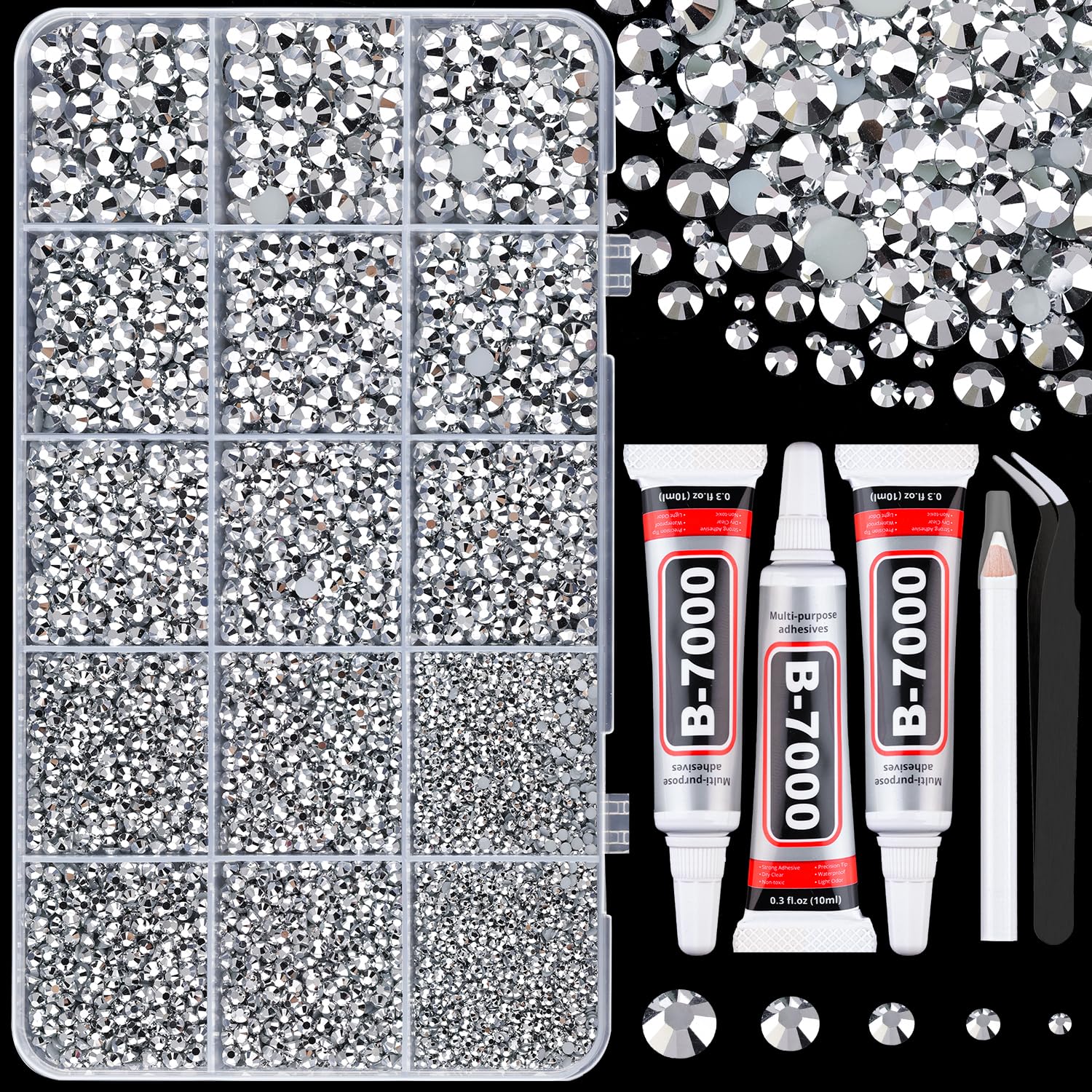 16000Pcs Resin Rhinestones with Tweezers for