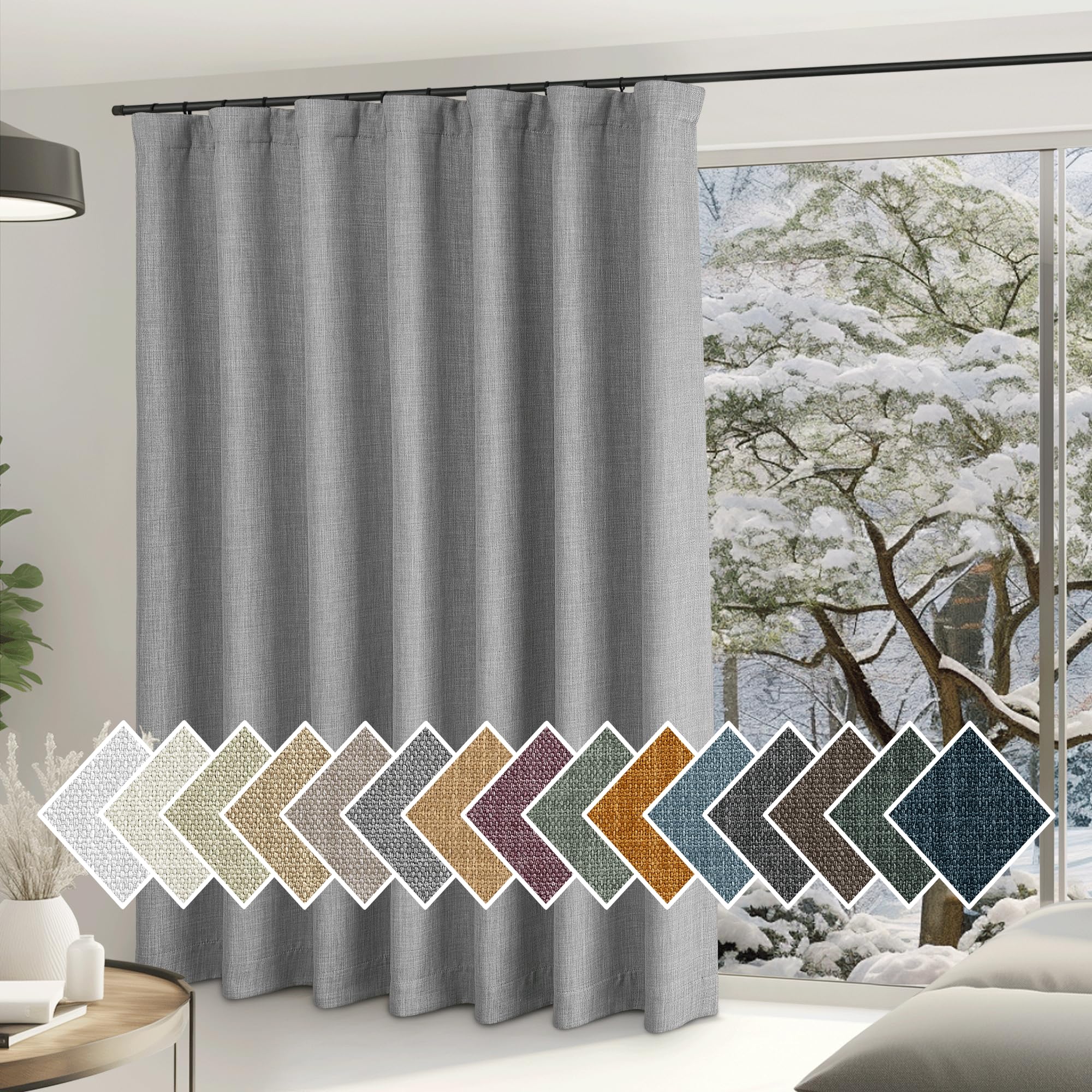 NICETOWN Extra Wide Light Grey Sliding Door Curtains, Hook Belt/Rod Pocket/Back Tab Faux Linen Thermal Drape Room Dividers Window Treatments for Living Room/Bedroom, W100 x L84, 1 Panel Image NICETOWN Extra Wide Light Grey Sliding Door Curtains, Hook Belt/Rod Pocket/Back Tab Faux Linen Thermal Drape Room Dividers Window Treatments for Living Room/Bedroom, W100 x L84, 1 Panel Image
